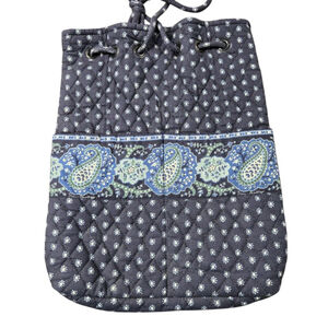 Vintage Vera Bradley Seaport Navy Blue Quilted Drawstring Bucket Bag Backpack
